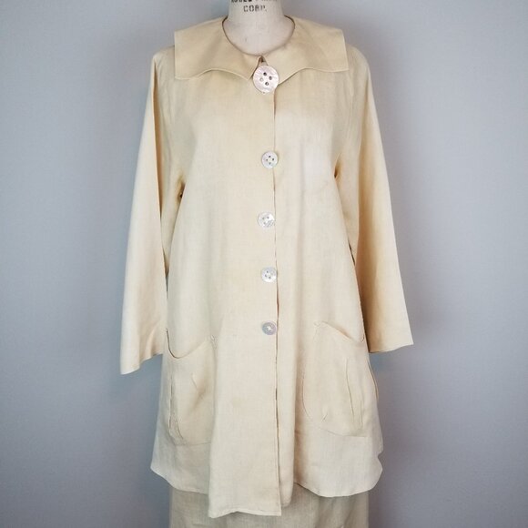 Vintage Two Piece Butter Yellow 100% Linen Jacket & Skirt Set by Patina * Small - Picture 1 of 14